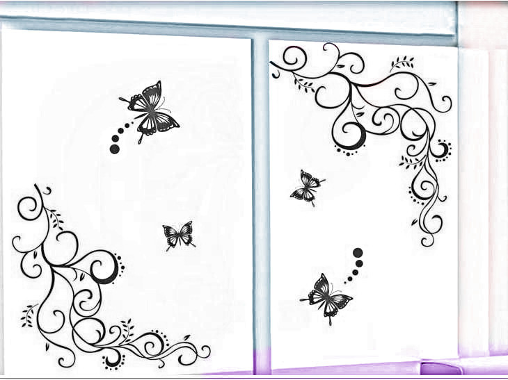 Cross-Border 90*120cm flower Vine 2 butterflies 4 butterflies fly black wall stickers wholesale 051s
