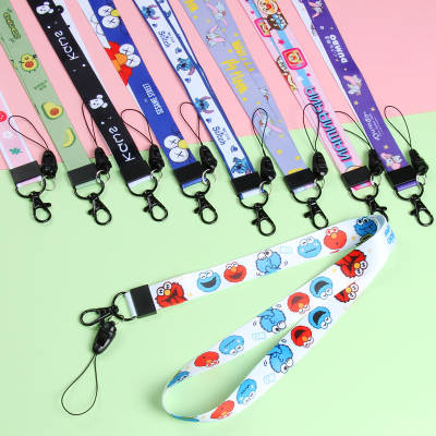 Factory wholesale cartoon mobile phone lanyard work permit thermal transfer exhibition certificate badge tag rope hanging neck logo