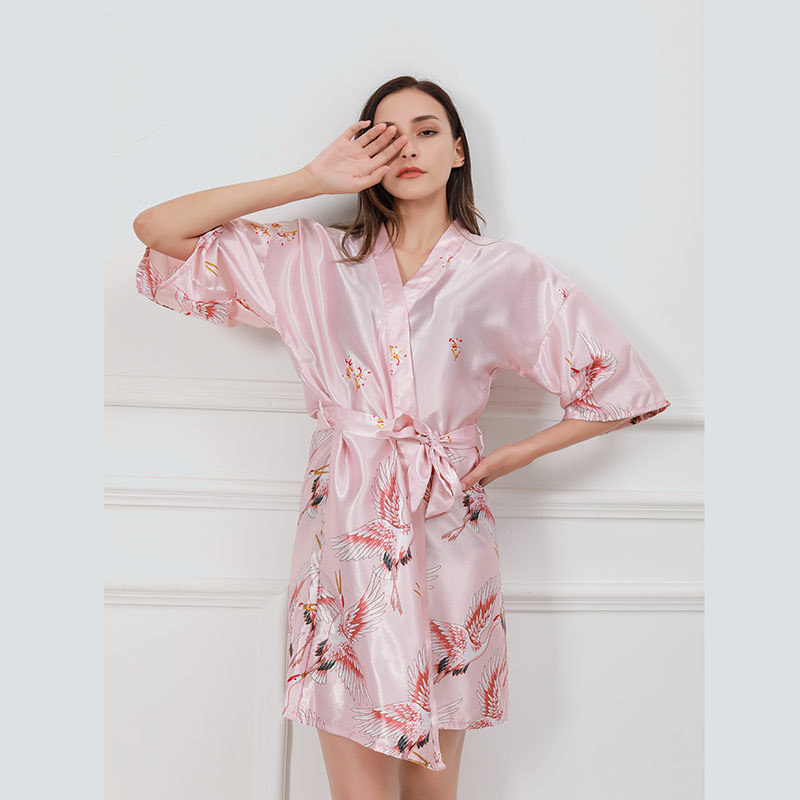 2020 Summer new morning gown silk-like women's nightgown home cross-border ice silk pajamas V-neck home wear for women