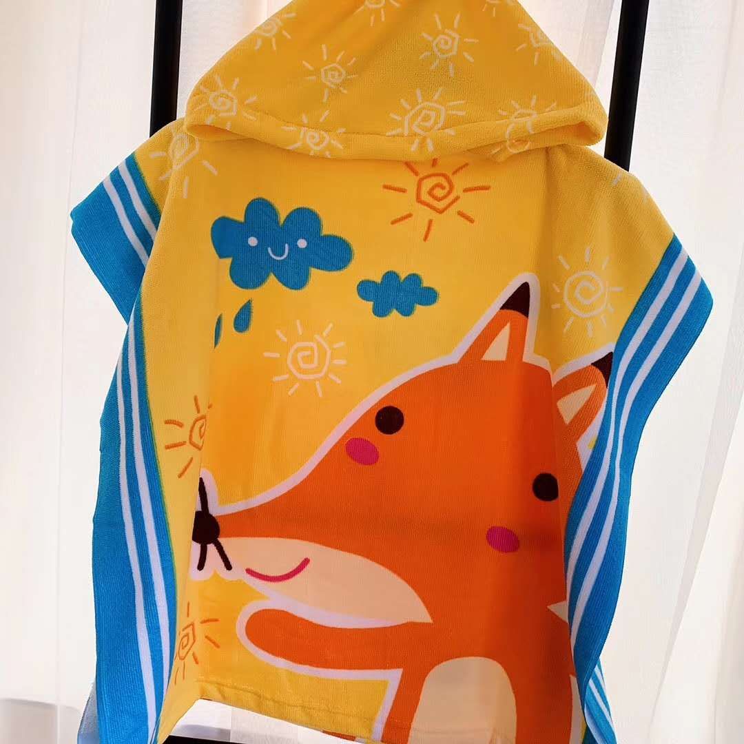 Children's bath towel cape cartoon printed bathrobe microfiber seaside bathrobe hooded beach towel 230GSM hem