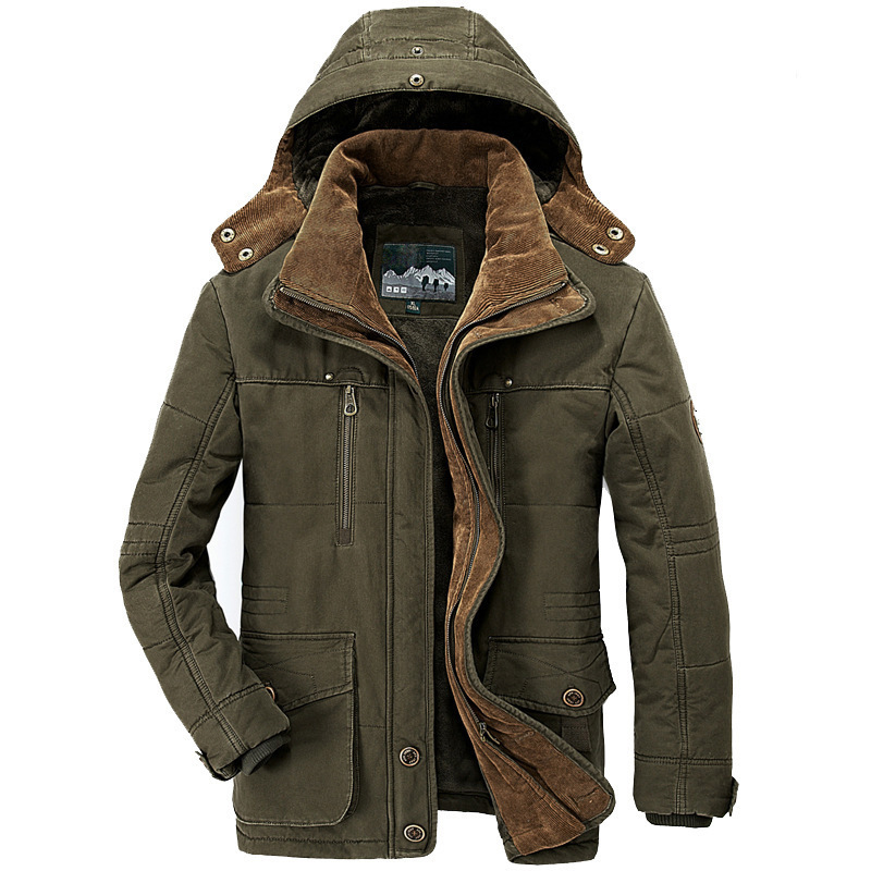 2021 European size Amazon winter New Business casual multi-pocket hooded men's thick men's cotton-padded 13029