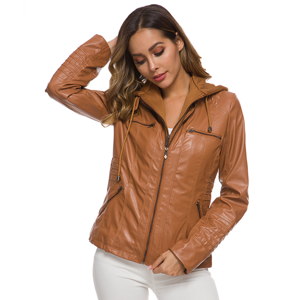 Amazon European and American Women's Independent Station Jacket Coat Detachable Hooded PU Women's Leather Jacket Women's Leather Jacket
