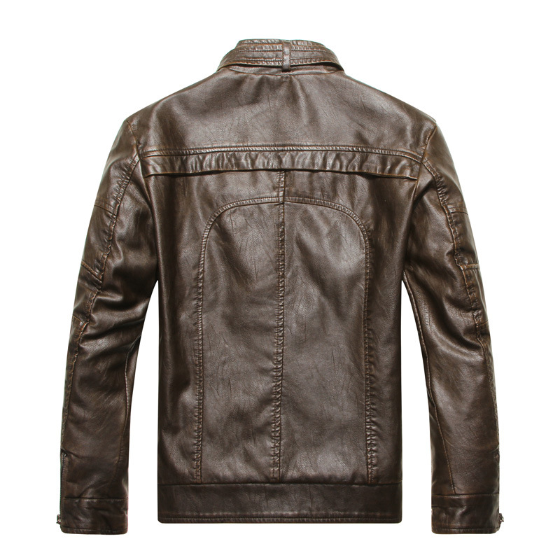 Factory cross-border men's leather winter vintage motorcycle washed PU leather jacket men's collar plus velvet men's jacket explosions
