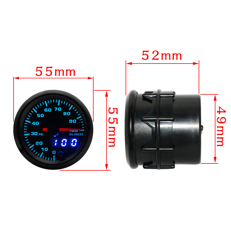 2-inch 52MM black shell pointer plus digital display high-speed stepper motor hydraulic instrument car instrument modification instrument