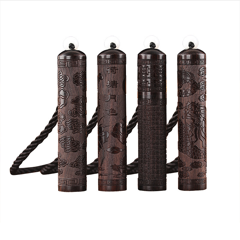 Ebony carved toothpick barrel household creative portable solid wood snuff bottle agilawood tablets incense tube powder jar wholesale
