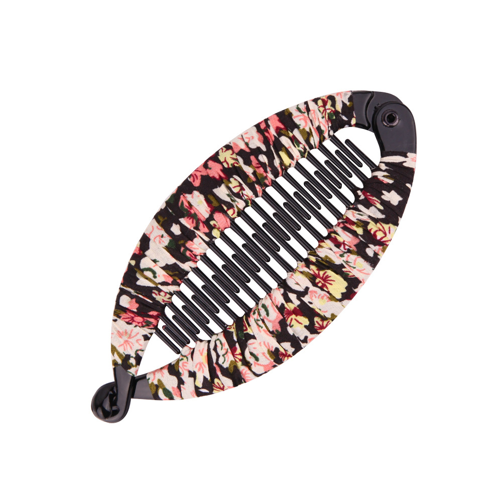 Korean Style Headwear Fabric Floral Pony Tail Hair Banana Clip Hairpin Vertical Clip Fish Tail Lentil Clip New Large Fish Clip
