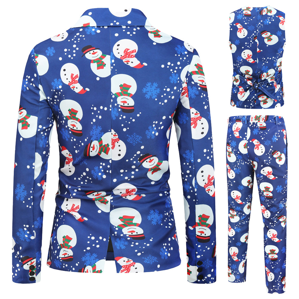 2019 Foreign Trade New Men's Casual Suit Three-piece Christmas Printed Suit Men's Slim-fit Single-button Suit