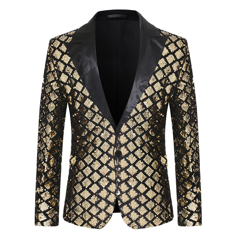 Autumn and winter men's European size polo collar suit stage banquet host party diamond sequined dress ZT-X45