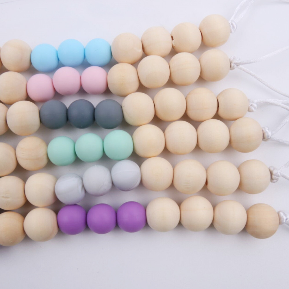 Foreign trade hot silicone Wood pacifier chain baby pacifier clip anti-drop chain Diy baby molars toys