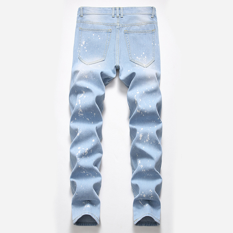 Ripped Jeans Men's 2019 New European and American Foreign Trade Summer Light Blue Large Size Washed White Straight Men's Jeans Trendy