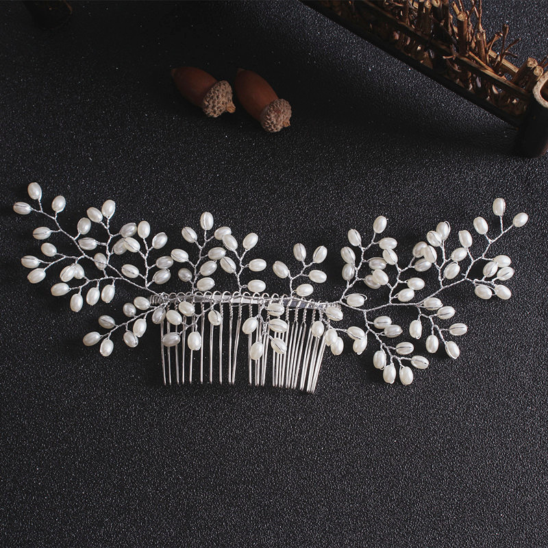 AliExpress European and American bridal hair accessories handmade comb Imitation Pearl Rhinestone hair comb wedding dress accessories wholesale