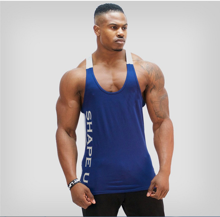 Spot ebay fitness spring and summer new men's U-collar contrast color sports vest men's breathable running training clothing top