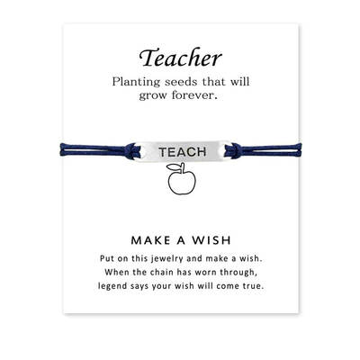 Explosive wish card bracelet alloy accessories Teach teacher blessing card bracelet wax rope braided bracelet