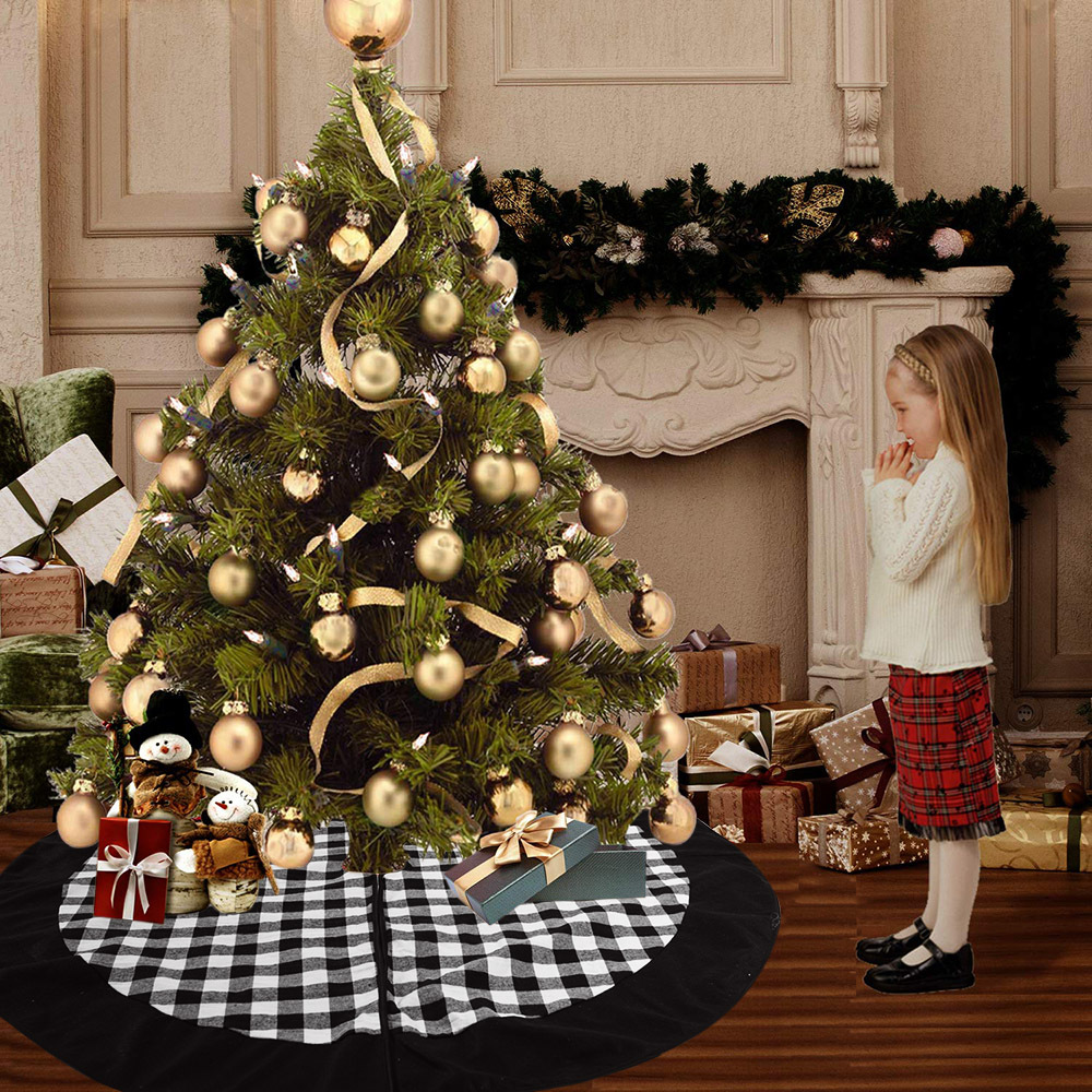 Home & Garden Haube New Christmas Decoration Black Plaid Tree Skirt Small Tree Bottom Apron Tree Skirt Decoration_voghion.com