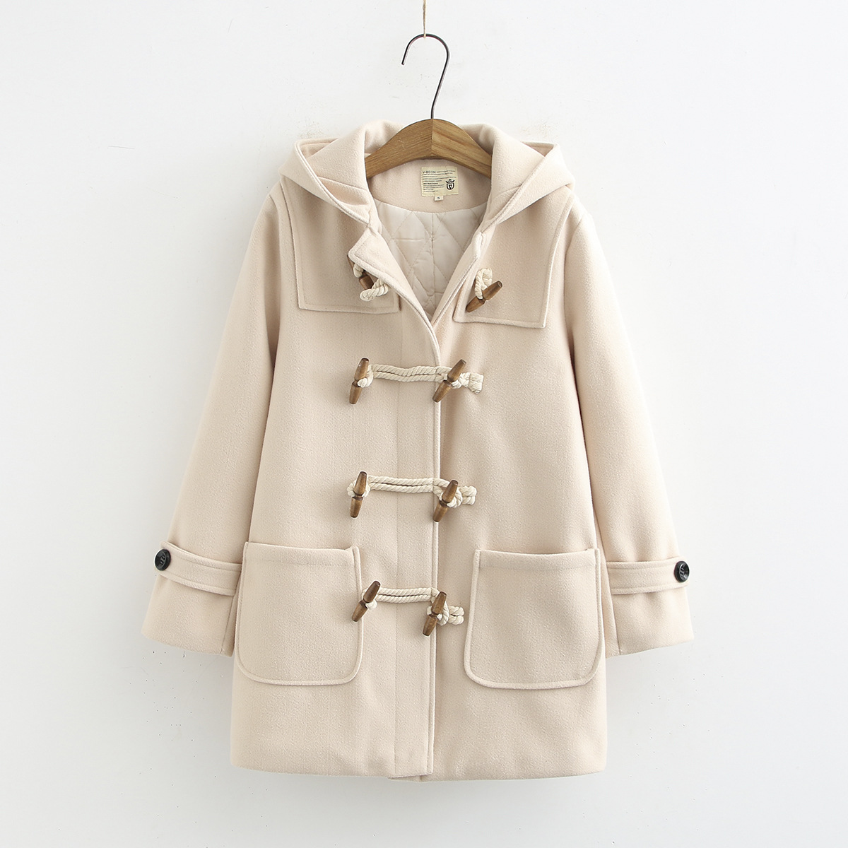 Cappotto di lana con bottoni in legno doppio da donna, autunno e inverno, nuovo stile coreano, piccolo cappotto di lana di media lunghezza S29810_voghion.com
