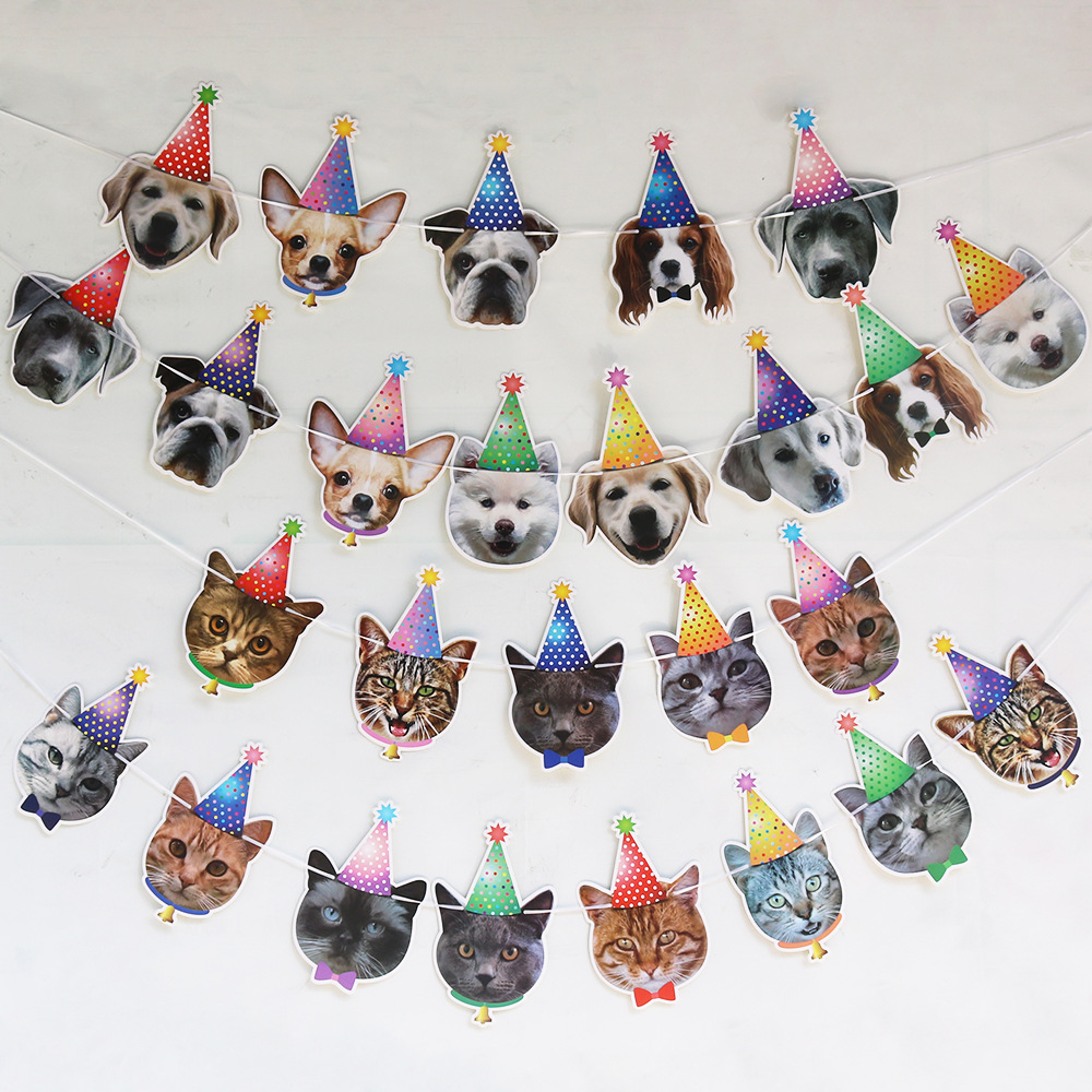 Pet birthday happy birthday Theme Party Decoration Dog Cat Banner Pull Flower Pull Flag Cross Border