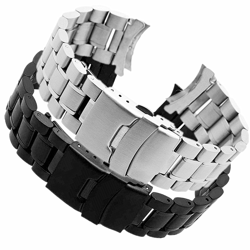 En stock M cinco cuentas de acero inoxidable sólido reloj Correa doble seguro hebilla reloj cadena accesorios 18 20 22 24mm