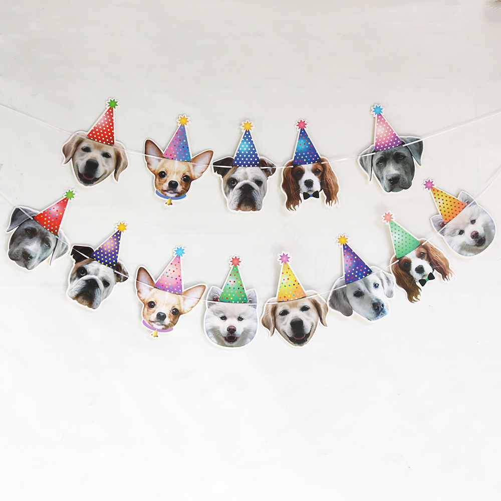 Pet birthday happy birthday Theme Party Decoration Dog Cat Banner Pull Flower Pull Flag Cross Border