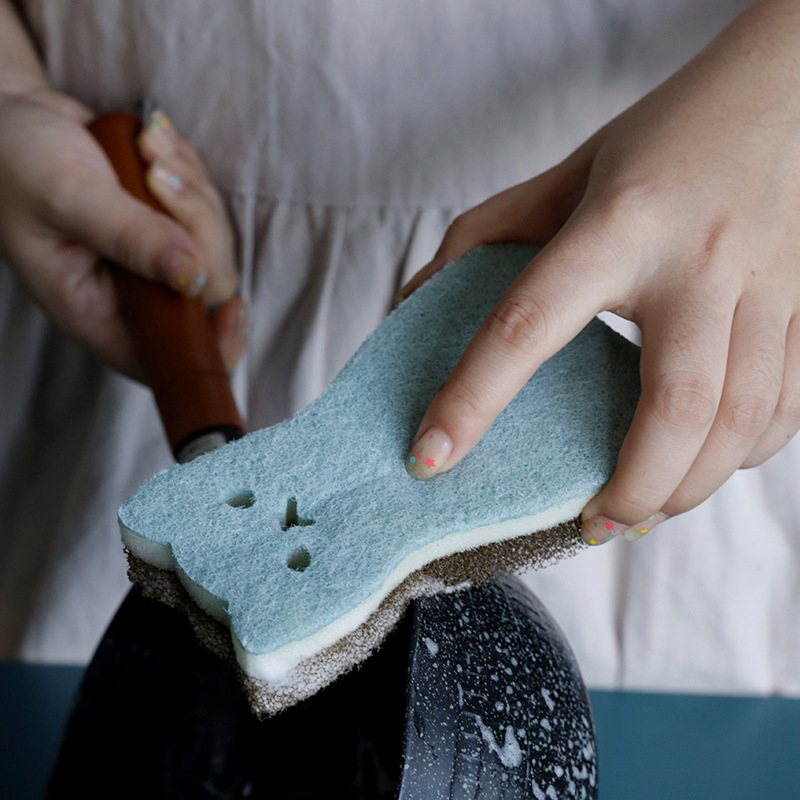 Cartoon three-layer dish washing sponge cleaning scouring pad dish cloth kitchen brush bowl sponge magic wipe