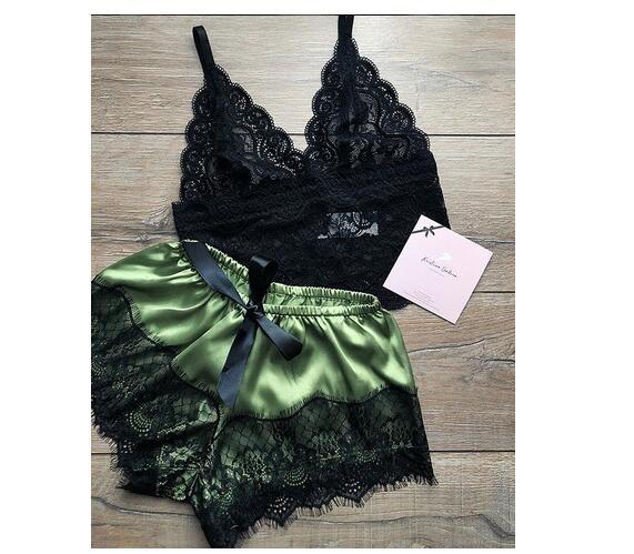 Summer Women's artificial silk sling Princess pajamas sexy extreme temptation two-piece underwear nightdress homewear