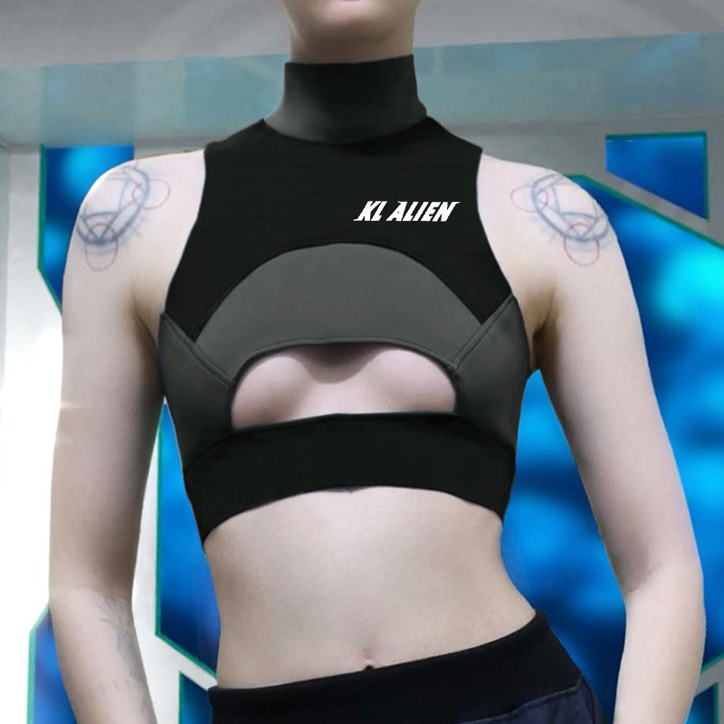 Europe and the United States cross-border foreign trade 2023 AliExpress Spring New Women's Printing stitching sexy hollow sports vest