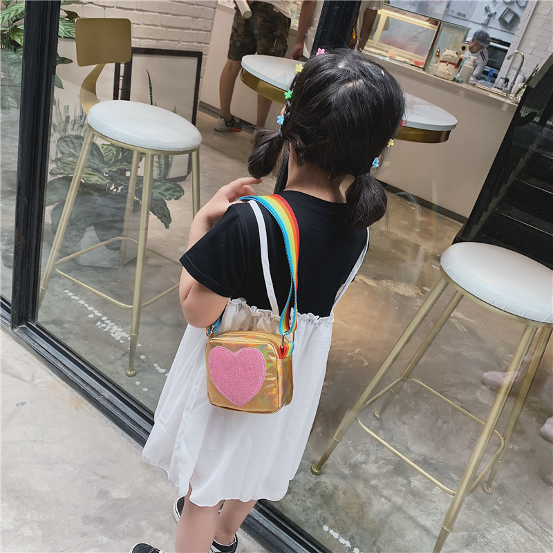 韓国スタイルの子供用バッグ夏の新かわいいハート型 Pu レザー女の子クロスボディシングルショルダーバッグアクセサリー|undefined