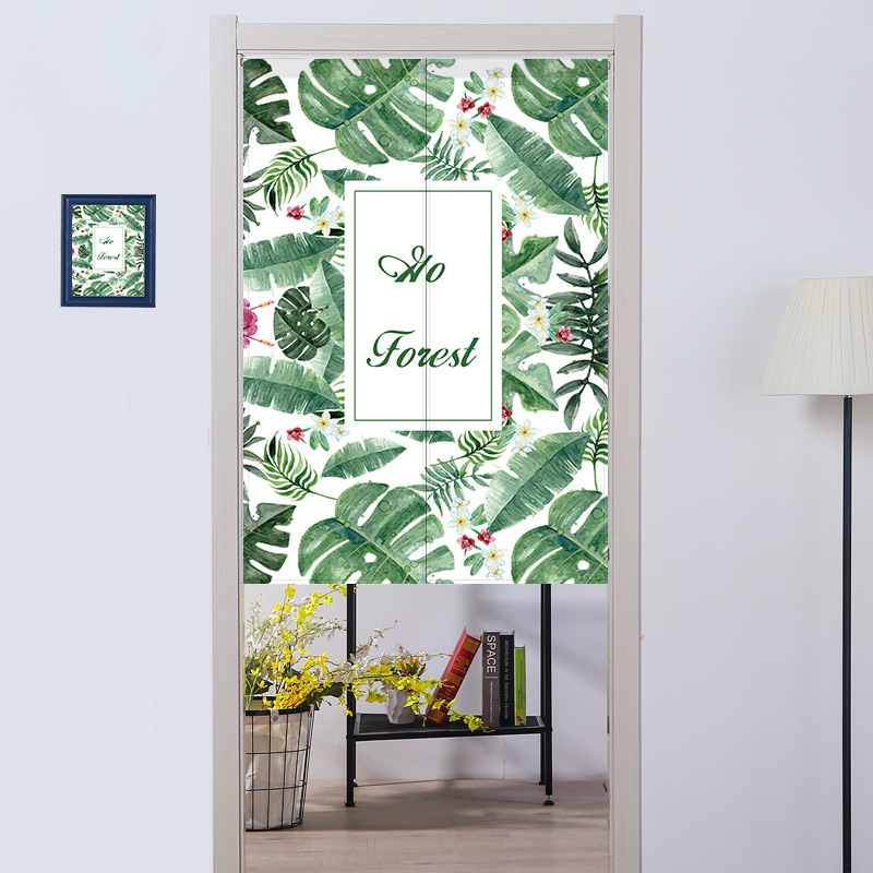 Green Plant Cartoon ins Cotton and Linen Printing Dressing Room Fabric Door Curtain 2-piece Partition Curtain Japanese Door Curtain