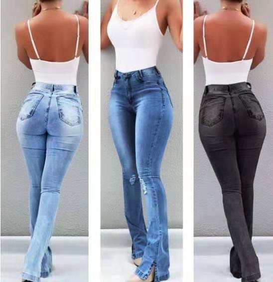 Spot sale Amazon wish European and American women's jeans Sexy Slim slim hole flared pants