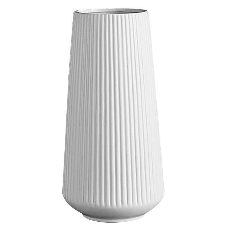 Wholesale Vertical Pattern Mediterranean Ceramic Vase Nordic Modern Simple White Powder Gray Ornaments Flower Arrange Home Scrub