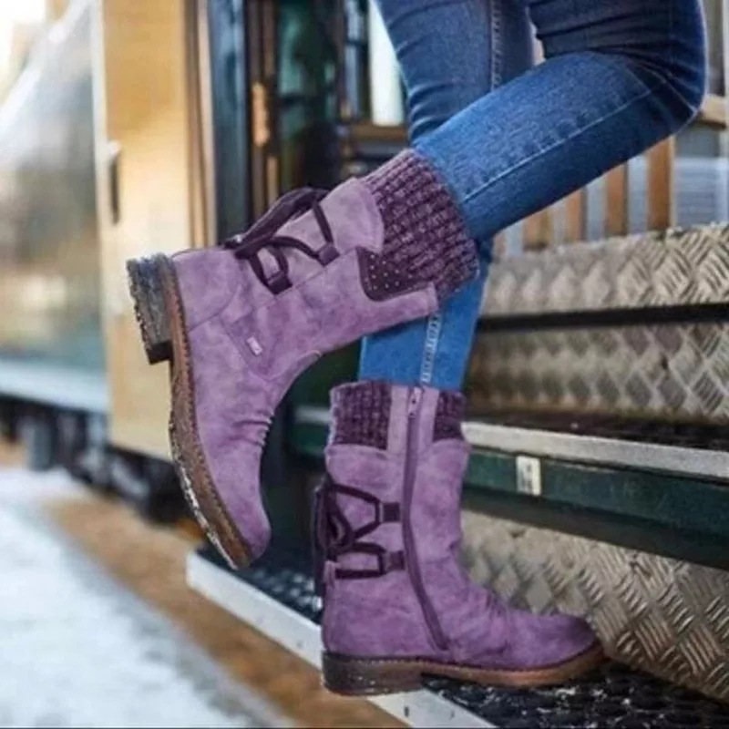 Large size mid-barrel Martin boots women's autumn and winter New thick heel strap retro women's leather short boots wish cotton boots 35-43