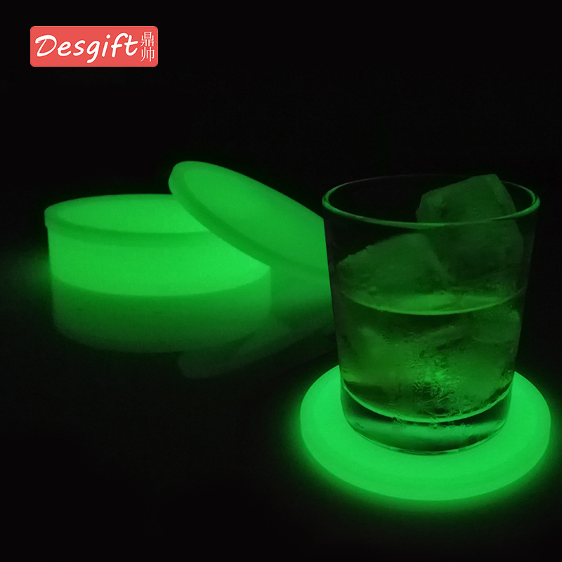 10cm Silicone Coaster Luminous Coaster Non-Slip Mat Heat Insulated Amazon Waterproof Luminous Silicone Mat Printed LOGO