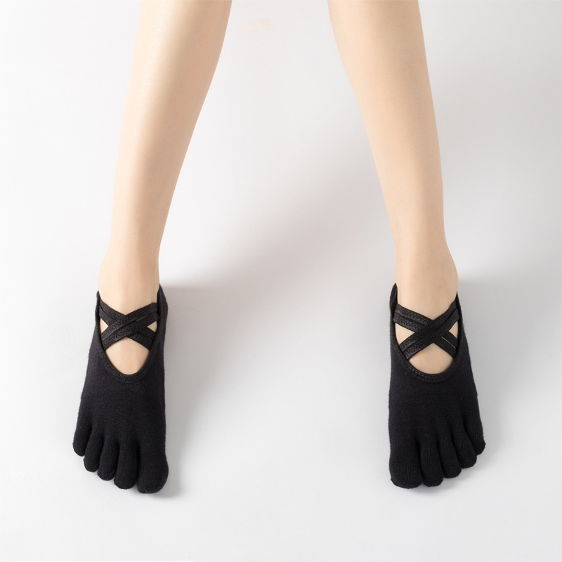 New towel bottom five finger socks combed cotton thickened warm dispensing Korean yoga socks double cross band dance socks