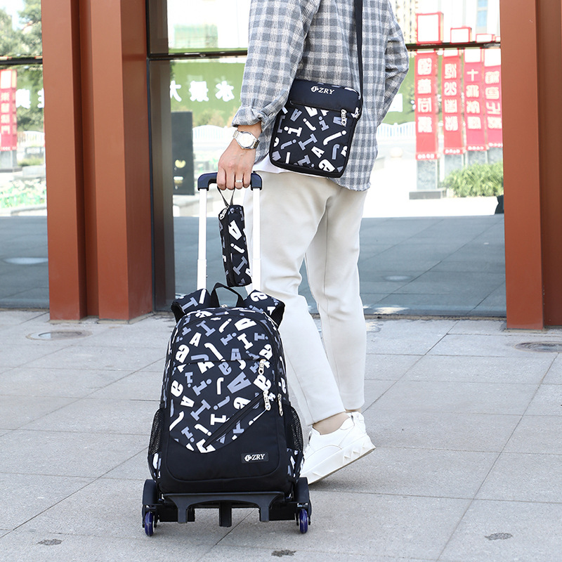 New rolling backpack for primary and secondary school students, boys and children, grades 3-6-7, dual-use with three or six wheels, can climb stairs