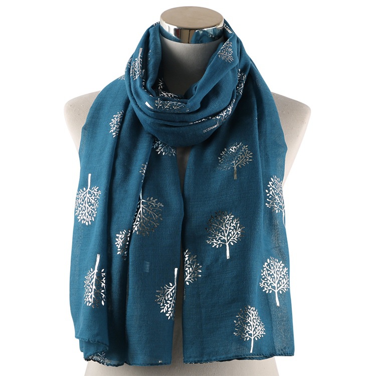 外貿歐美樹葉桑樹燙銀圍巾時尚百搭披肩 Foil Sliver tree scarf