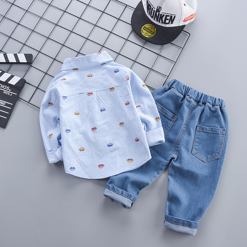 Children's Casual Shirt Two-Piece Set Autumn Fashion Korean Style Boy's Outfit Soft Cotton Long Sleeve Animal Cartoon Print