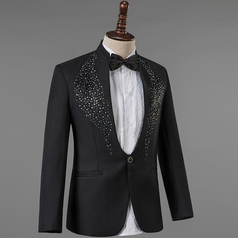 Suit Men's Big Choir Suit Embroidered Sequin Suit Collar Host Dress Stage Command Suit Singer