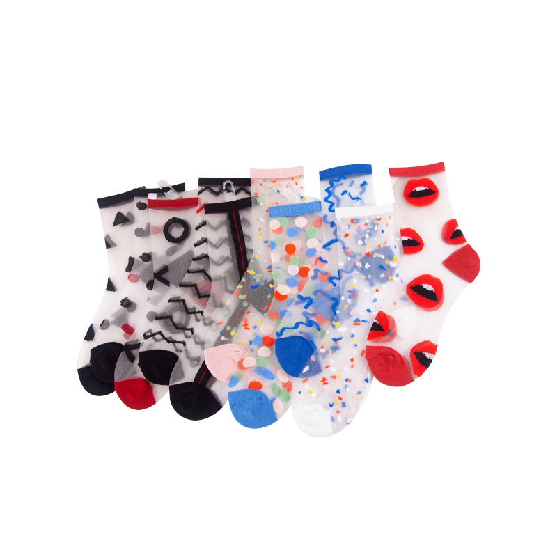 Chaussettes en soie de verre tube dames chaussettes en cristal mode femmes chaussettes printemps et été bas fins transparents point de vague en gros_voghion.com