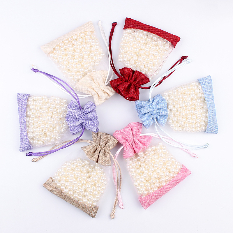 Spot multi-color linen bag window stitching mesh linen bunched pocket linen open skylight bunched pocket manufacturers wholesale