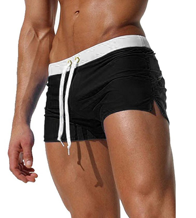 European and American men's solid color sexy fashion back pocket design beach breathable quick-drying pants flat angle beach pants swimming pants