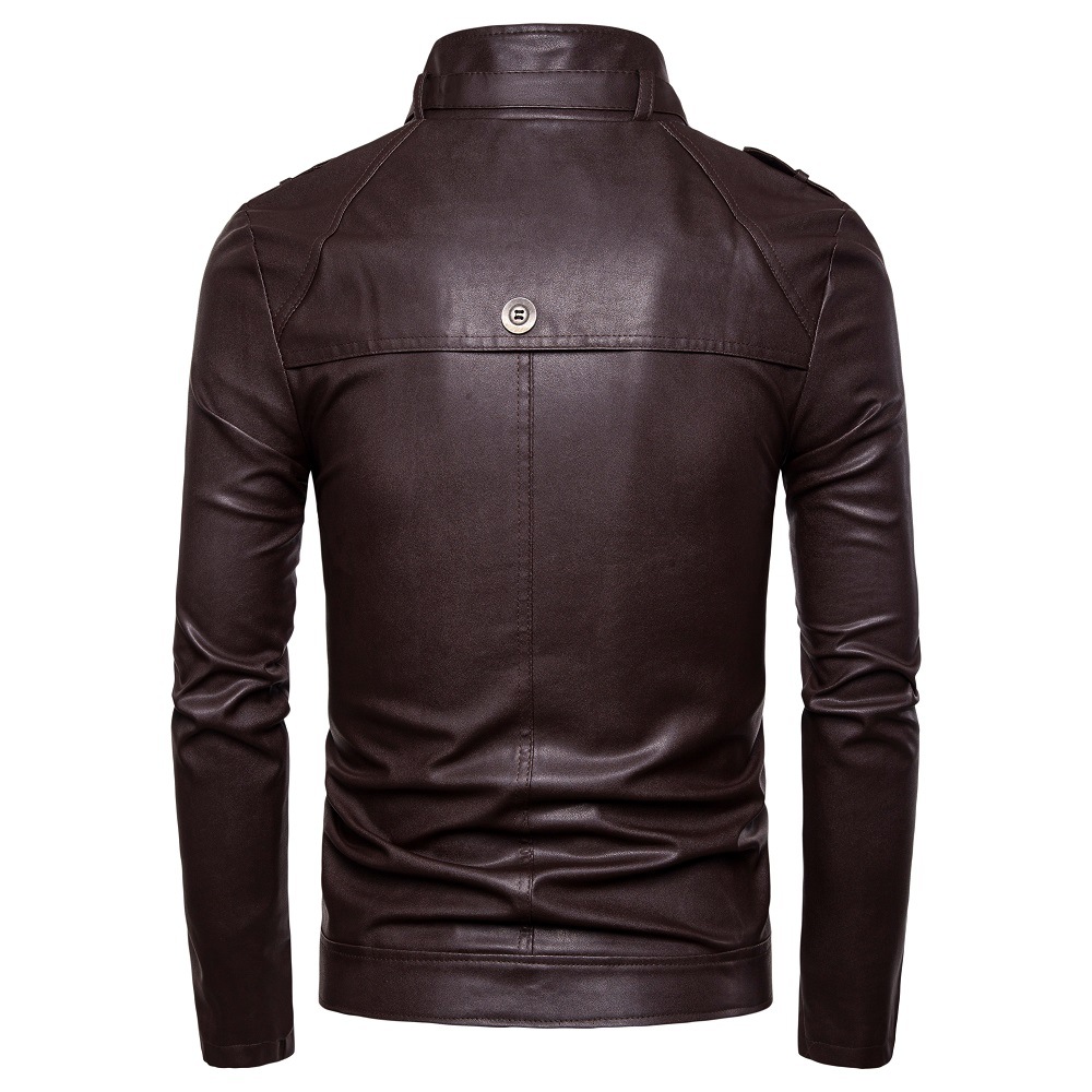 Foreign Trade Amazon E-Commerce New Men's Button Decorative Motorcycle PU Leather Casual Men's Leather Jacket Coat