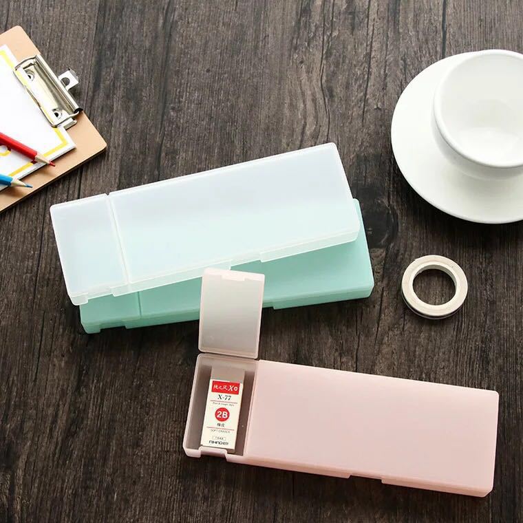Source Factory Simple Transparent Frosted Stationery Box Student Plastic Solid Color Pencil Box Storage Box Printable