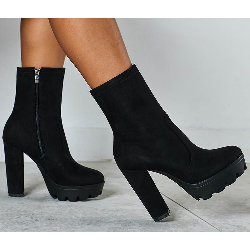 2019 AliExpress Foreign Trade New Women's Shoes European and American Large Size Martins Thick High Heel Thick Bottom Women's Short Boots yxb157-1