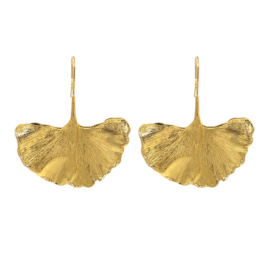ZA Retro Creative Alloy Ginkgo Leaf Ear Hook European and American Exaggerated Design Sense Golden Leaf Earrings Cross-border Earrings