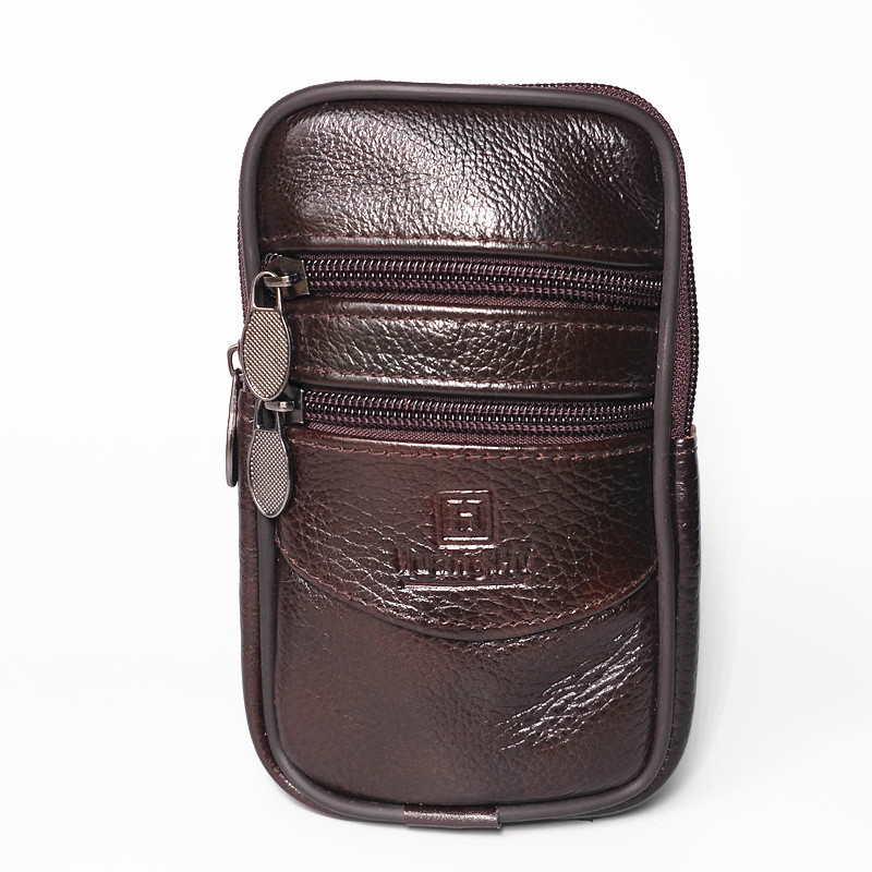 Construction site men wear leather belt waist bag mobile phone bag head layer cowhide horizontal vertical 6.5 inch men's waist bag wholesale