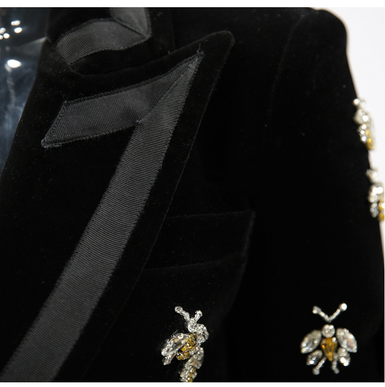 Spot 2024 spring and autumn new fashion velvet fabric bee beaded heavy industry long suit jacket women_voghion.com