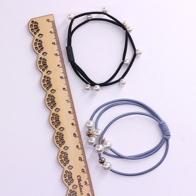 Korean Style Tie Head Rope Elegant Pearl Leather Cover Tie Hair Multi-Layer Elastic Rubber Band Hair Rope Hair Band Ball Head 9 Beads