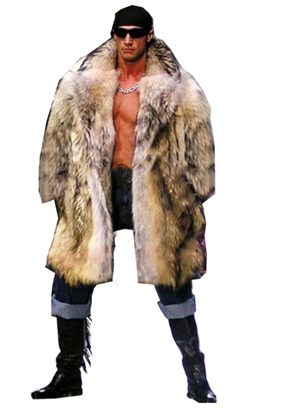 European and American manufacturers wholesale men's fur coat imitation raccoon fur long coat thickened warm suit collar artificial fur