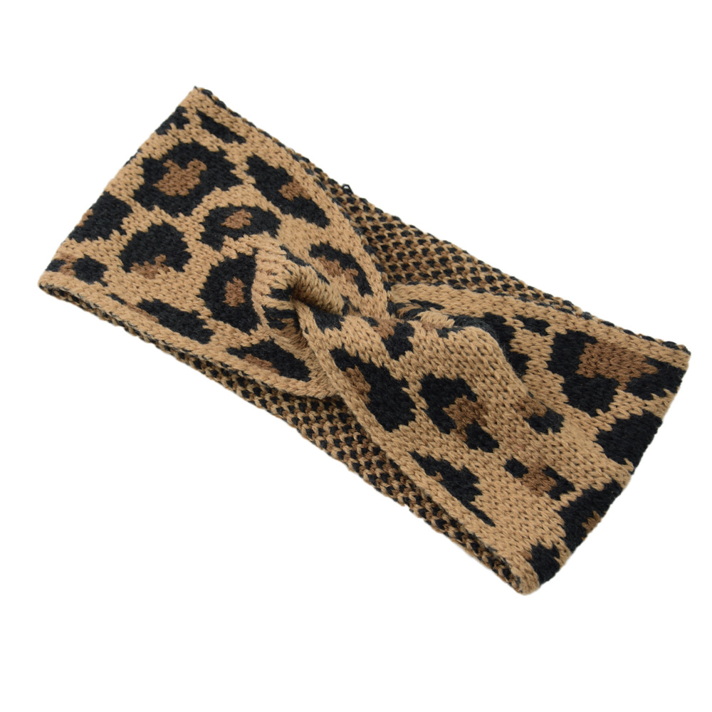 Leopard knitted wool hair band vintage European and American elastic parent-child headband South Korea warm knotted wide-brimmed cross hair accessories