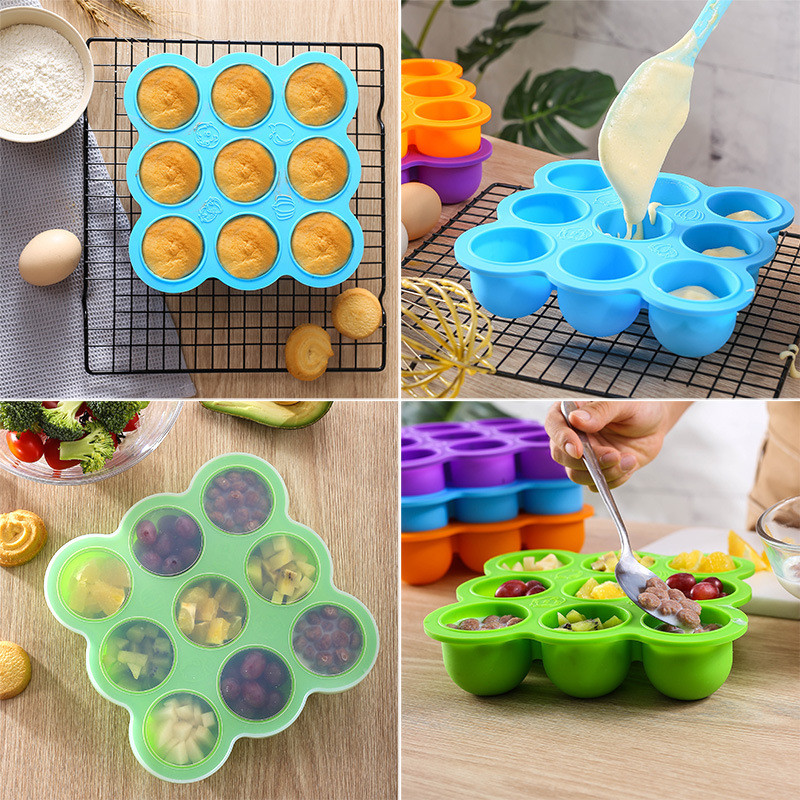 9 Holes Silicone Baby Children's Household Fruit Food Supplemental Box with Lid Fresh-keeping Box Frozen Storage Ice Cube Ice Cube Mold