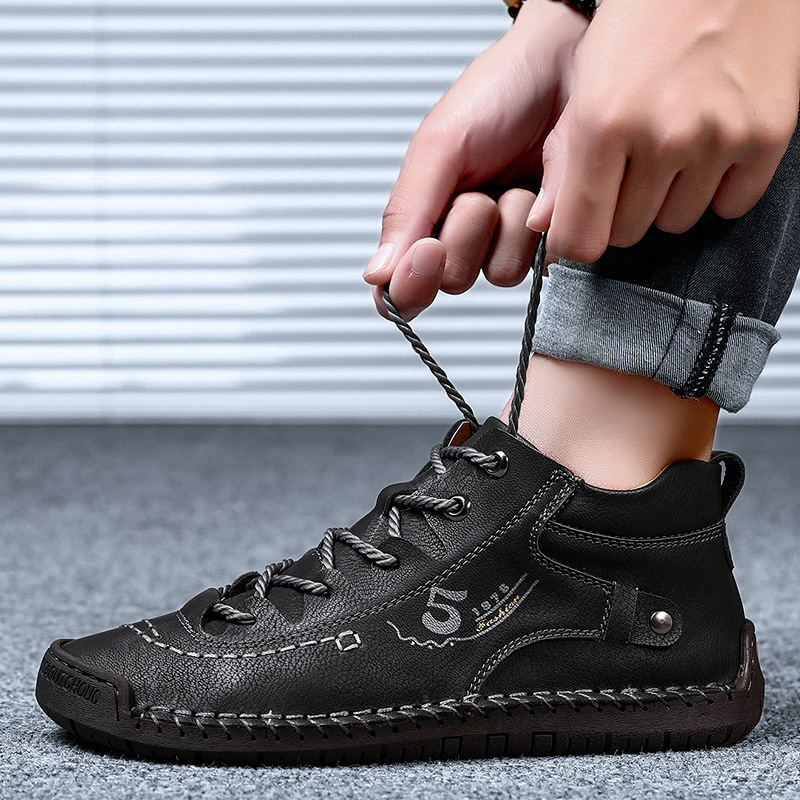 Winter New Velvet Men's Shoes High-top Outdoor Men's Casual Shoes Cross-border Large Size Leather Shoes Handmade Dad Shoes